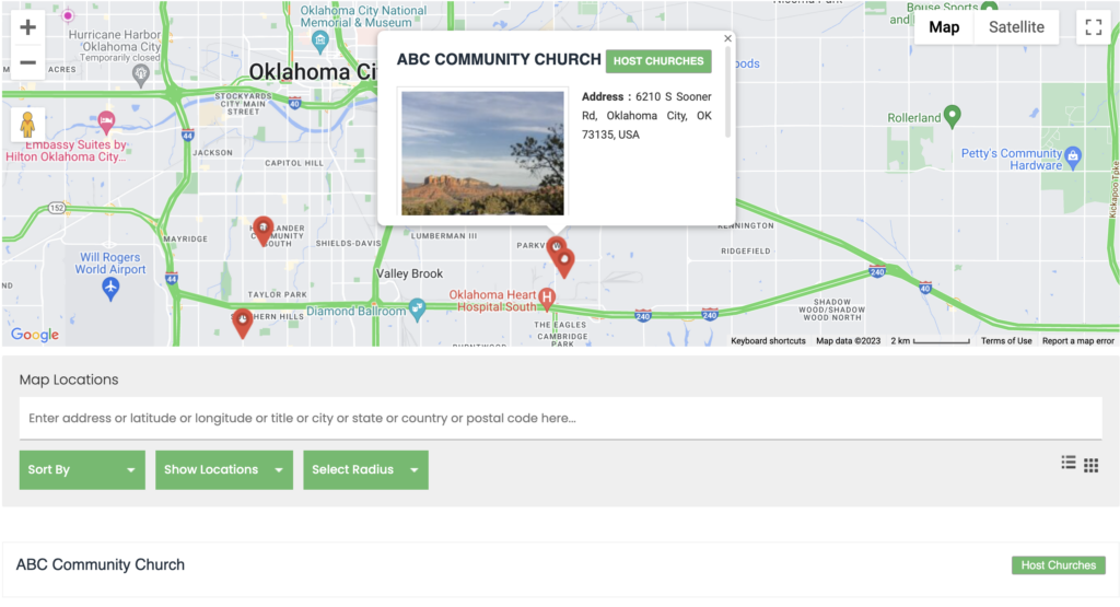 Image of sample host church search results